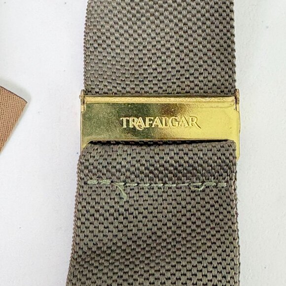 Trafalgar Suspenders Green Burgundy Brown Leather Braces Gold - Picture 4 of 8